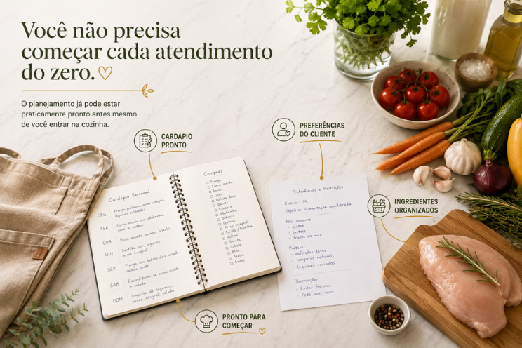 Personal chef preparando refei&ccedil;&otilde;es personalizadas na cozinha do cliente